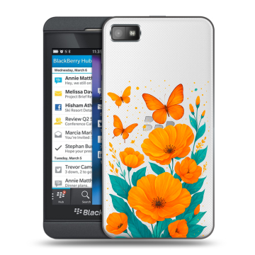 Пластиковый чехол на BlackBerry Z10 с принтом цветы бабочки