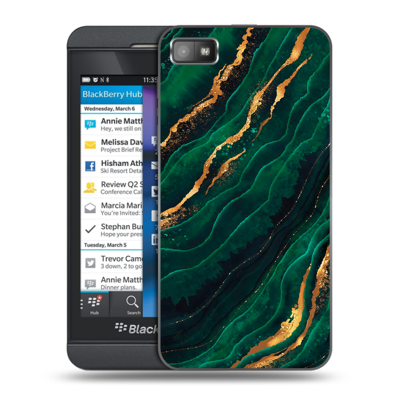 Пластиковый чехол на BlackBerry Z10 с принтом Мрамор зеленое золото Пластиковый чехол на BlackBerry Z10 с принтом Мрамор зеленое золото