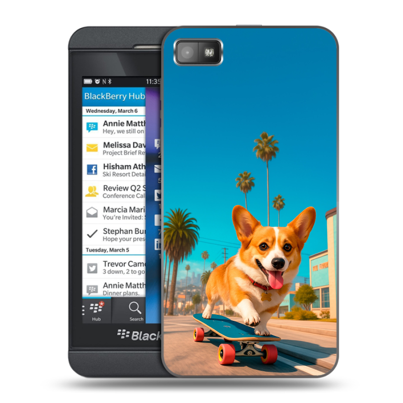 Пластиковый чехол на BlackBerry Z10 с принтом Корги на скейте Пластиковый чехол на BlackBerry Z10 с принтом Корги на скейте