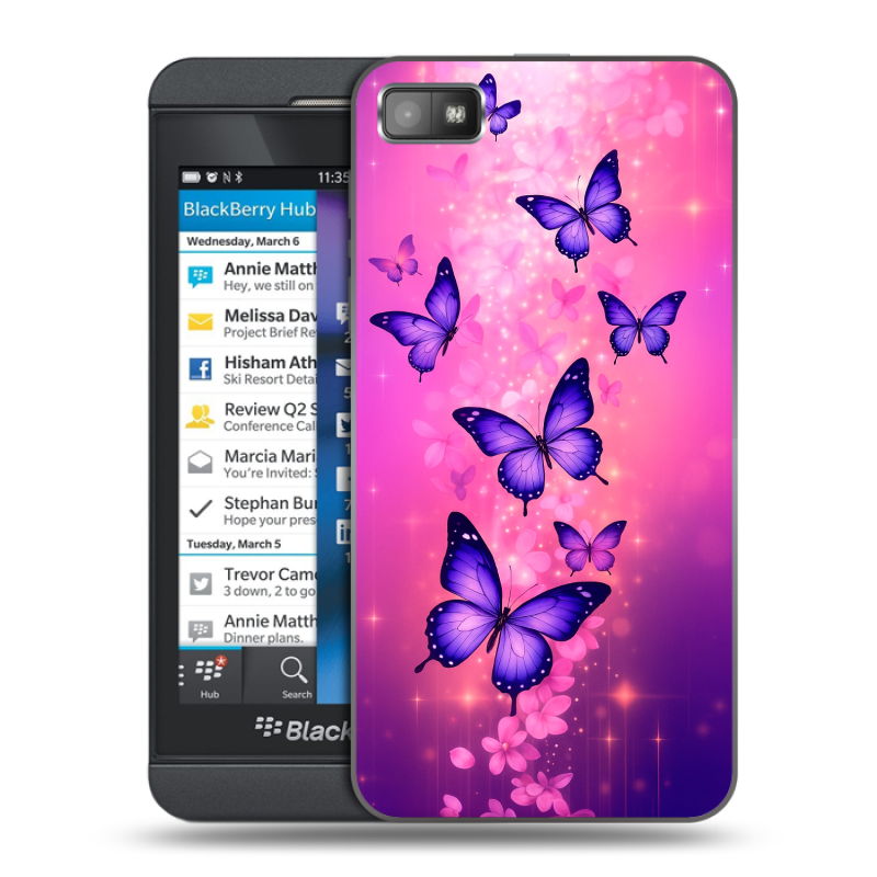 Пластиковый чехол на BlackBerry Z10 с принтом Бабочки Пластиковый чехол на BlackBerry Z10 с принтом Бабочки