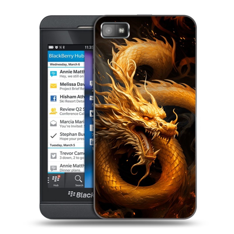 Пластиковый чехол на BlackBerry Z10 с принтом Золотой дракон Пластиковый чехол на BlackBerry Z10 с принтом Золотой дракон