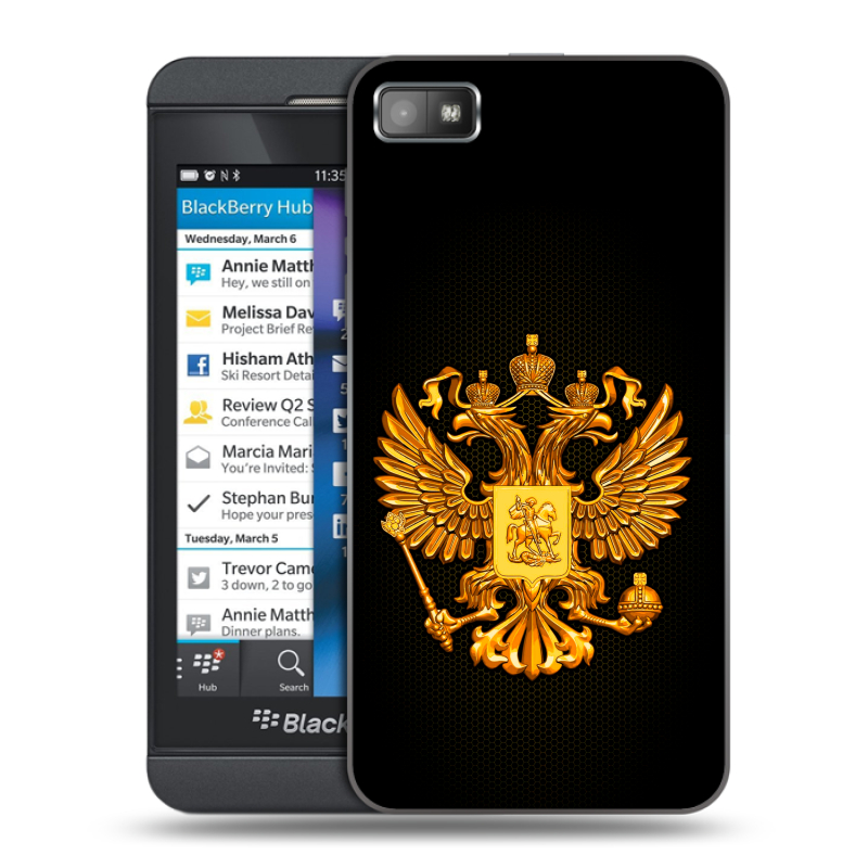 Пластиковый чехол на BlackBerry Z10 с принтом Герб России желтый Пластиковый чехол на BlackBerry Z10 с принтом Герб России желтый