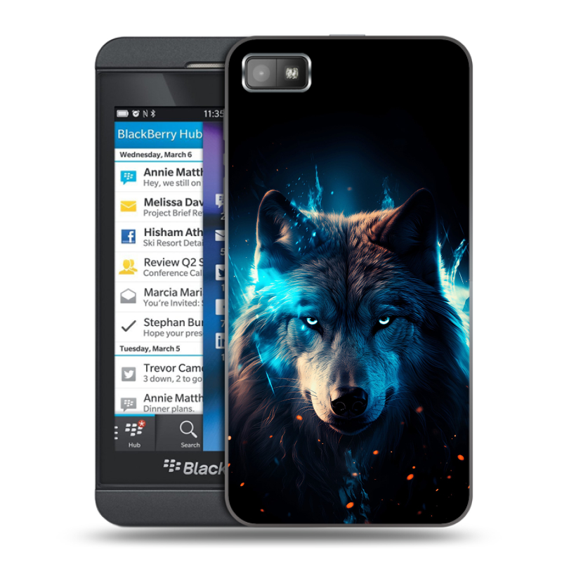 Пластиковый чехол на BlackBerry Z10 с принтом Волк ночной Пластиковый чехол на BlackBerry Z10 с принтом Волк ночной