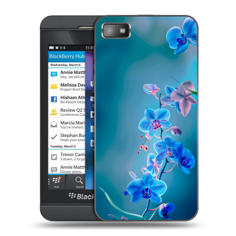 Пластиковый чехол на BlackBerry Z10 с принтом Голубые цветы Пластиковый чехол на BlackBerry Z10 с принтом Голубые цветы