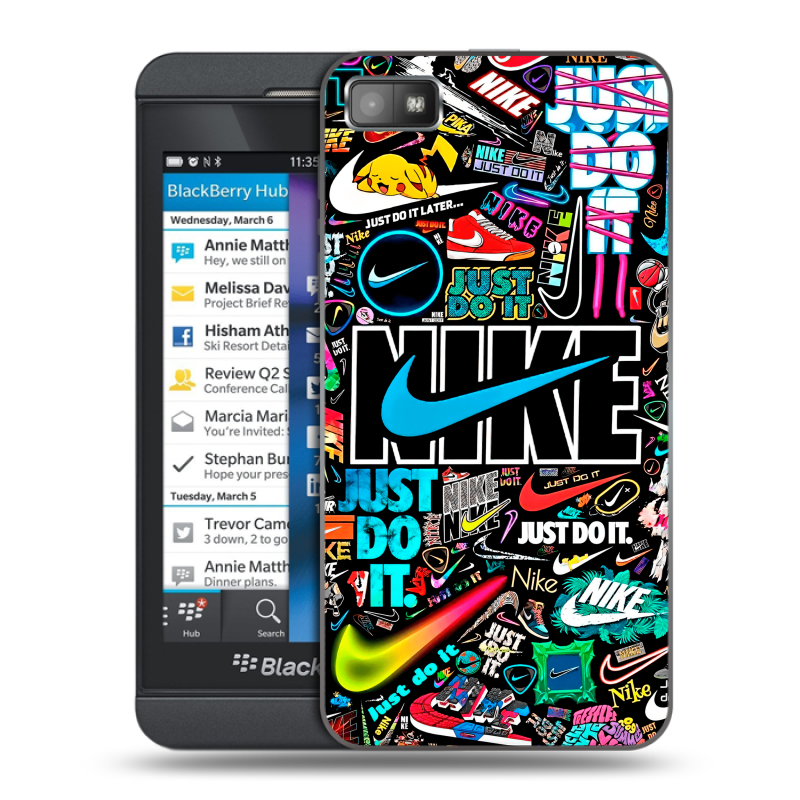 Пластиковый чехол на BlackBerry Z10 с принтом найк nike черный Пластиковый чехол на BlackBerry Z10 с принтом найк nike черный