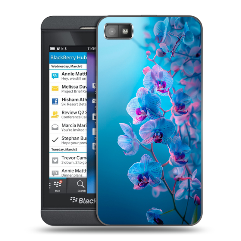 Пластиковый чехол на BlackBerry Z10 с принтом голубые орхидеи Пластиковый чехол на BlackBerry Z10 с принтом голубые орхидеи
