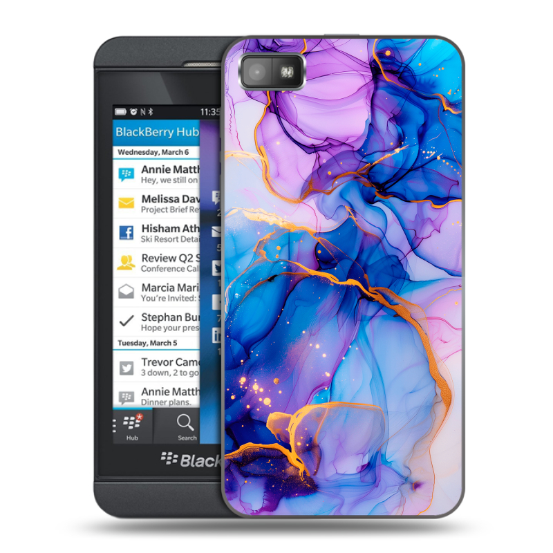 Пластиковый чехол на BlackBerry Z10 с принтом синий мрамор Пластиковый чехол на BlackBerry Z10 с принтом синий мрамор