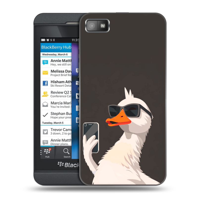 Пластиковый чехол на BlackBerry Z10 с принтом утка в очках Пластиковый чехол на BlackBerry Z10 с принтом утка в очках