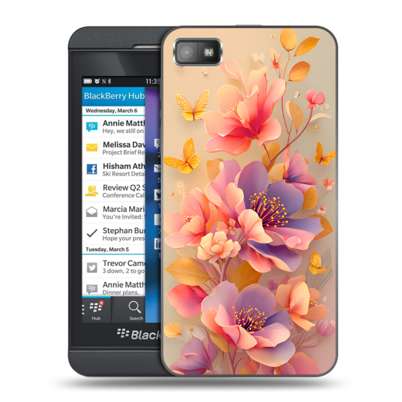 Пластиковый чехол на BlackBerry Z10 с принтом Цветы и бабочки Пластиковый чехол на BlackBerry Z10 с принтом Цветы и бабочки