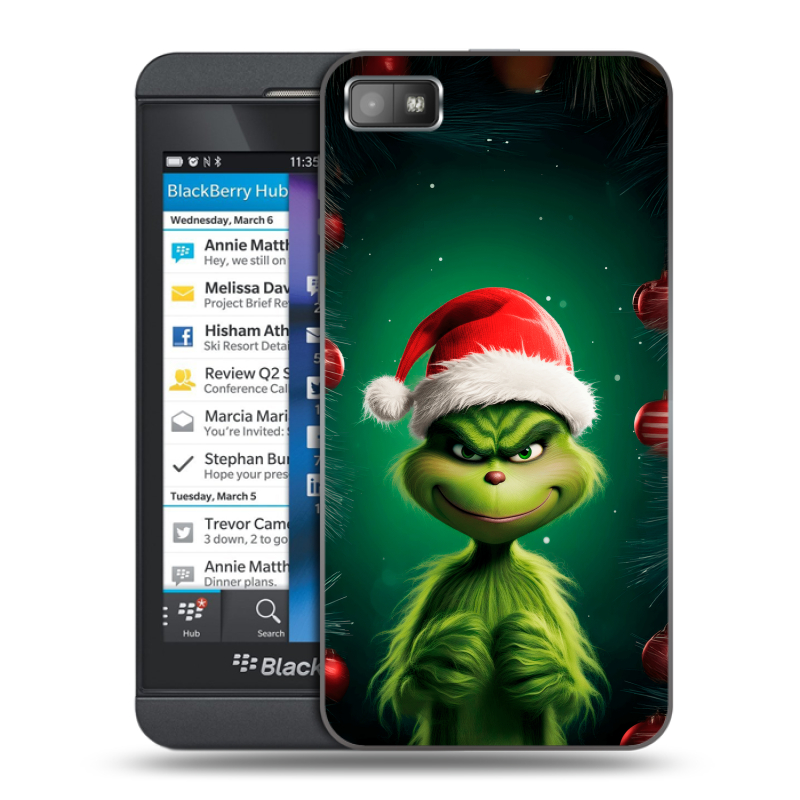 Пластиковый чехол на BlackBerry Z10 с принтом Гринч Новый год Рождество Пластиковый чехол на BlackBerry Z10 с принтом Гринч Новый год Рождество