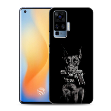 Силиконовый чехол на Vivo X50 Pro с принтом Доберман и пистолет Силиконовый чехол на Vivo X50 Pro с принтом Доберман и пистолет