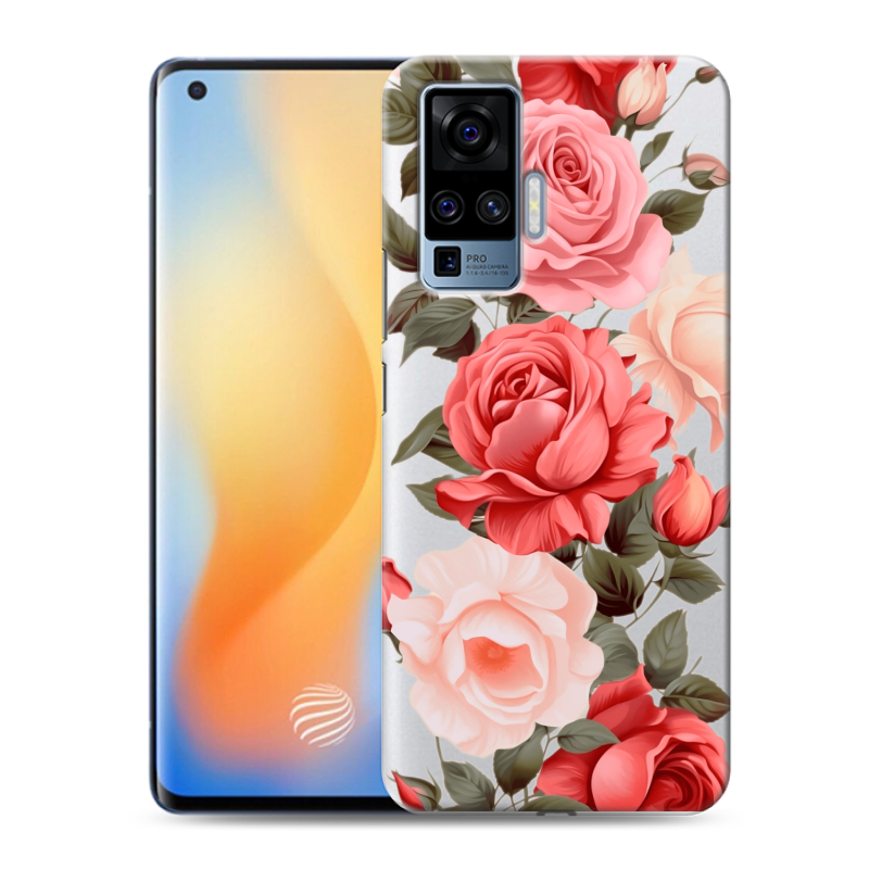 Силиконовый противоударный чехол на Vivo X50 Pro с принтом Розы Силиконовый противоударный чехол на Vivo X50 Pro с принтом Розы