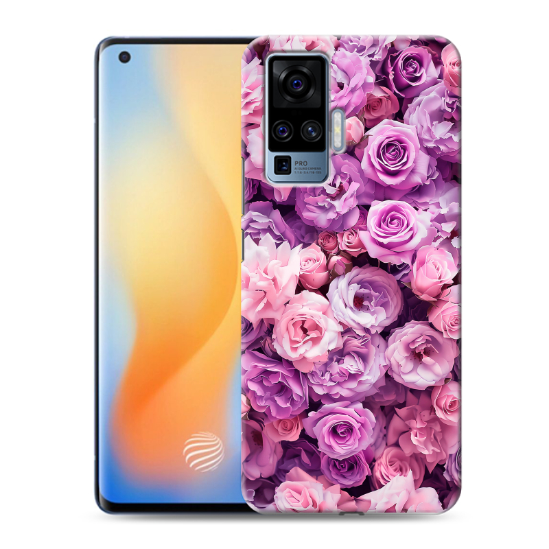 Силиконовый противоударный чехол на Vivo X50 Pro с принтом лавандовые розы Силиконовый противоударный чехол на Vivo X50 Pro с принтом лавандовые розы