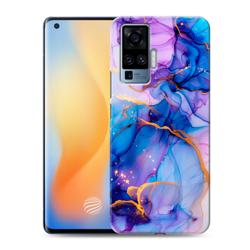 Силиконовый противоударный чехол на Vivo X50 Pro с принтом синий мрамор Силиконовый противоударный чехол на Vivo X50 Pro с принтом синий мрамор