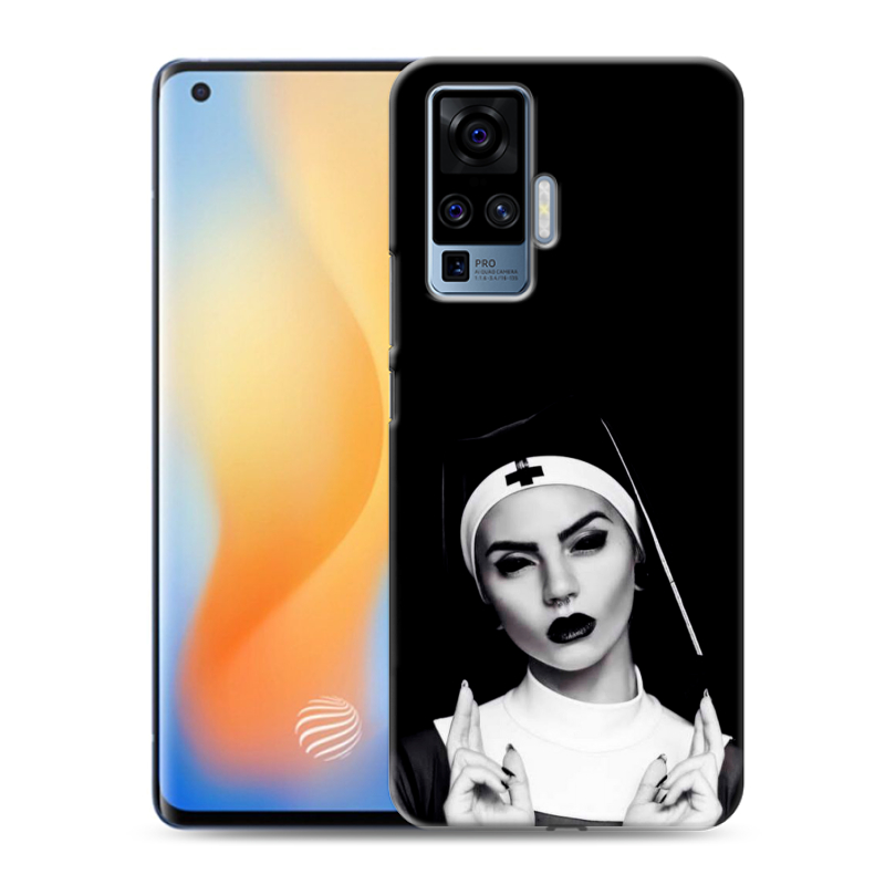 Силиконовый противоударный чехол на Vivo X50 Pro с принтом монашка Силиконовый противоударный чехол на Vivo X50 Pro с принтом монашка