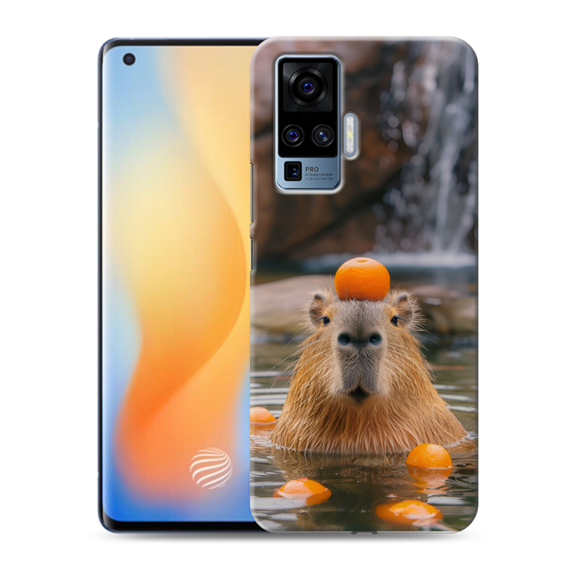 Силиконовый противоударный чехол на Vivo X50 Pro с принтом Капибара с апельсином Силиконовый противоударный чехол на Vivo X50 Pro с принтом Капибара с апельсином