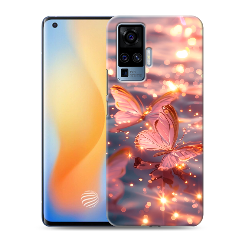 Силиконовый противоударный чехол на Vivo X50 Pro с принтом бабочки розовые Силиконовый противоударный чехол на Vivo X50 Pro с принтом бабочки розовые