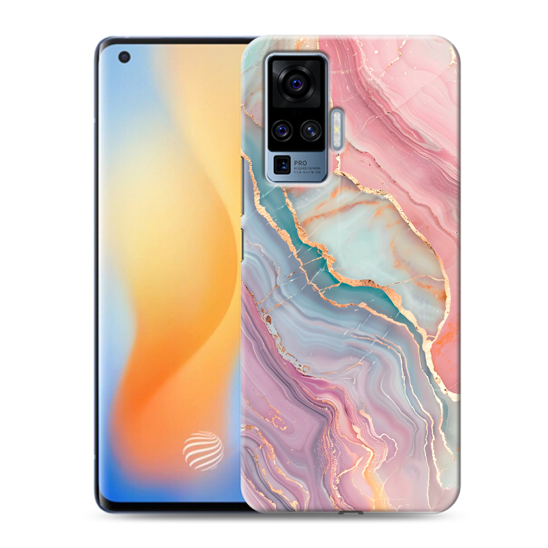 Силиконовый противоударный чехол на Vivo X50 Pro с принтом розовый мрамор Силиконовый противоударный чехол на Vivo X50 Pro с принтом розовый мрамор