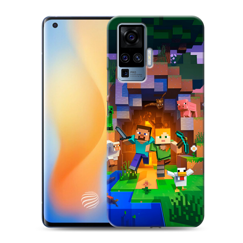 Силиконовый противоударный чехол на Vivo X50 Pro с принтом Майнкрафт Minecraft Силиконовый противоударный чехол на Vivo X50 Pro с принтом Майнкрафт Minecraft