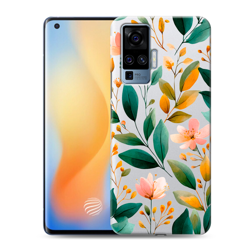 Силиконовый противоударный чехол на Vivo X50 Pro с принтом Цветы паттерн Силиконовый противоударный чехол на Vivo X50 Pro с принтом Цветы паттерн