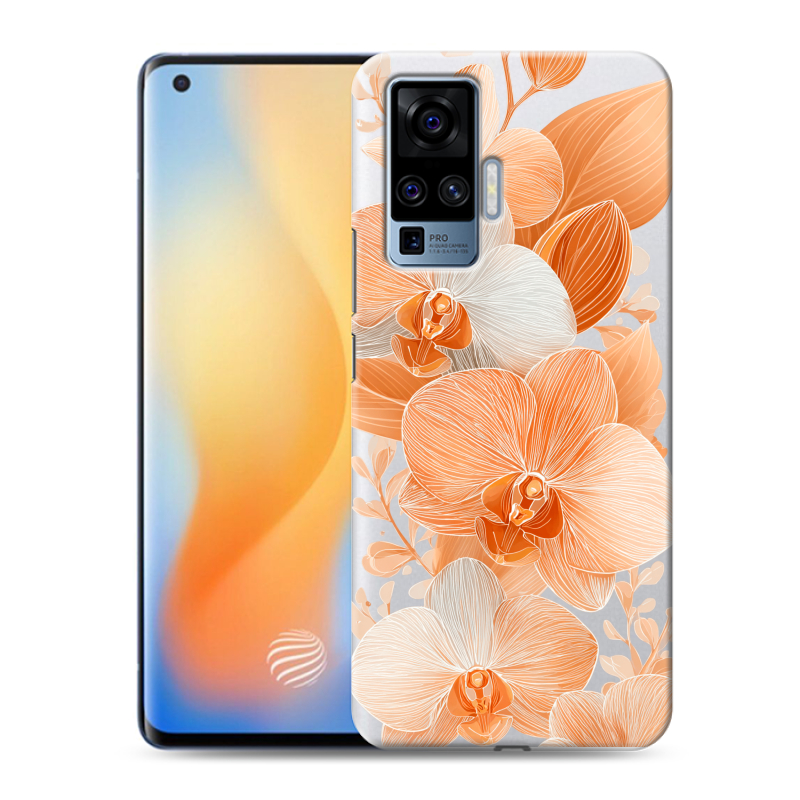 Пластиковый чехол на Vivo X50 Pro с принтом Бежевые цветы Пластиковый чехол на Vivo X50 Pro с принтом Бежевые цветы