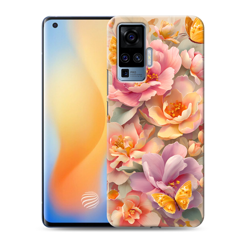 Силиконовый противоударный чехол на Vivo X50 Pro с принтом Цветы и бабочки Силиконовый противоударный чехол на Vivo X50 Pro с принтом Цветы и бабочки