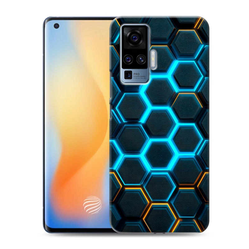 Силиконовый противоударный чехол на Vivo X50 Pro с принтом Неоновые соты Силиконовый противоударный чехол на Vivo X50 Pro с принтом Неоновые соты