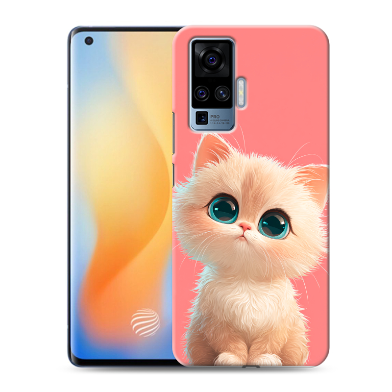 Силиконовый противоударный чехол на Vivo X50 Pro с принтом Розовый котенок Силиконовый противоударный чехол на Vivo X50 Pro с принтом Розовый котенок