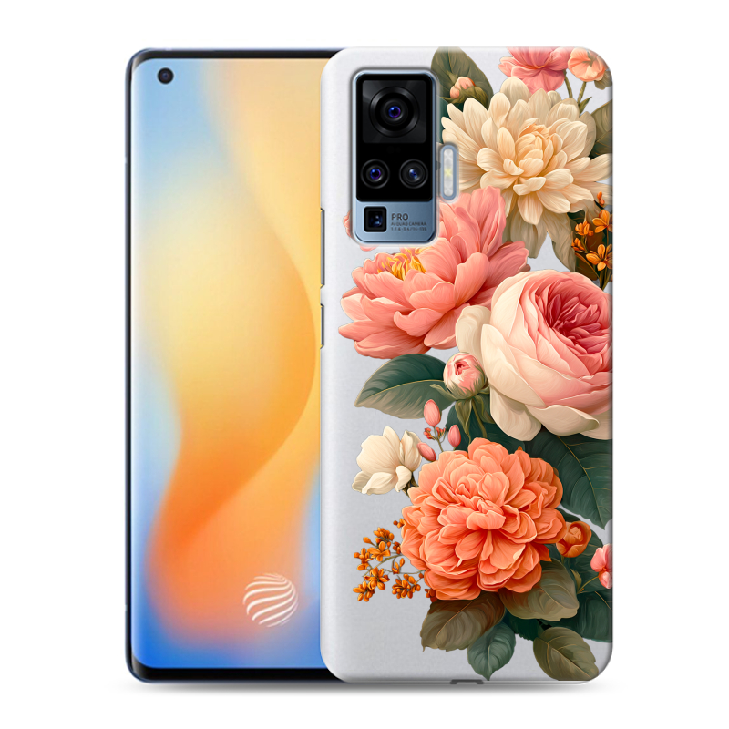 Силиконовый противоударный чехол на Vivo X50 Pro с принтом цветы Силиконовый противоударный чехол на Vivo X50 Pro с принтом цветы