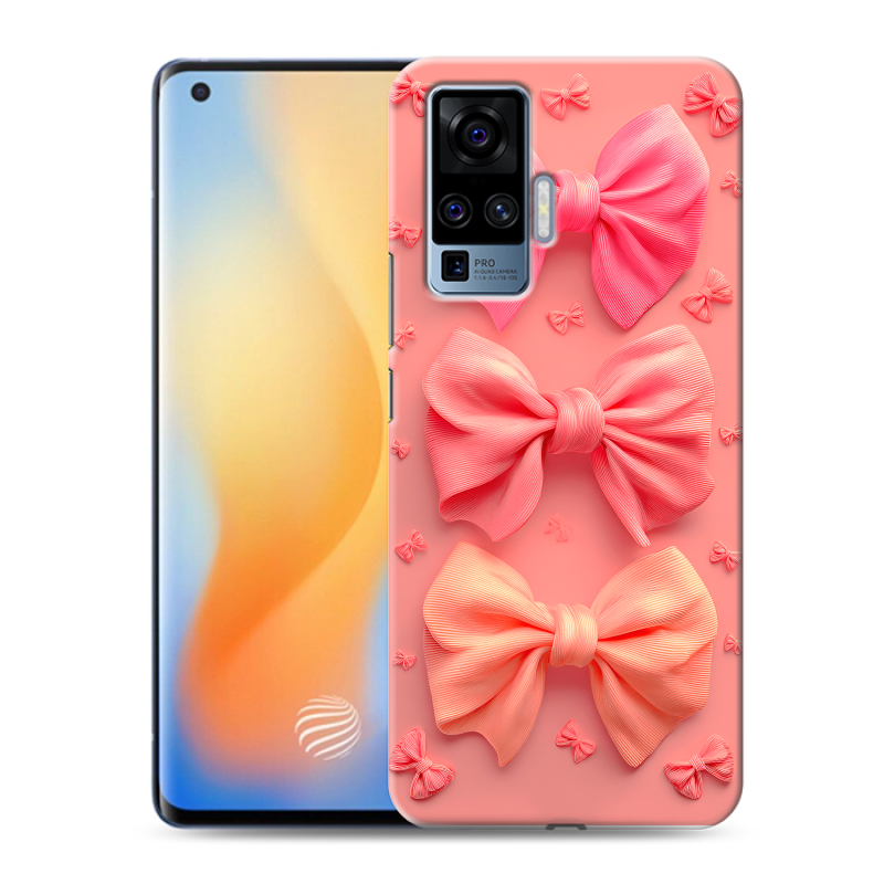 Силиконовый противоударный чехол на Vivo X50 Pro с принтом Розовые бантики Силиконовый противоударный чехол на Vivo X50 Pro с принтом Розовые бантики