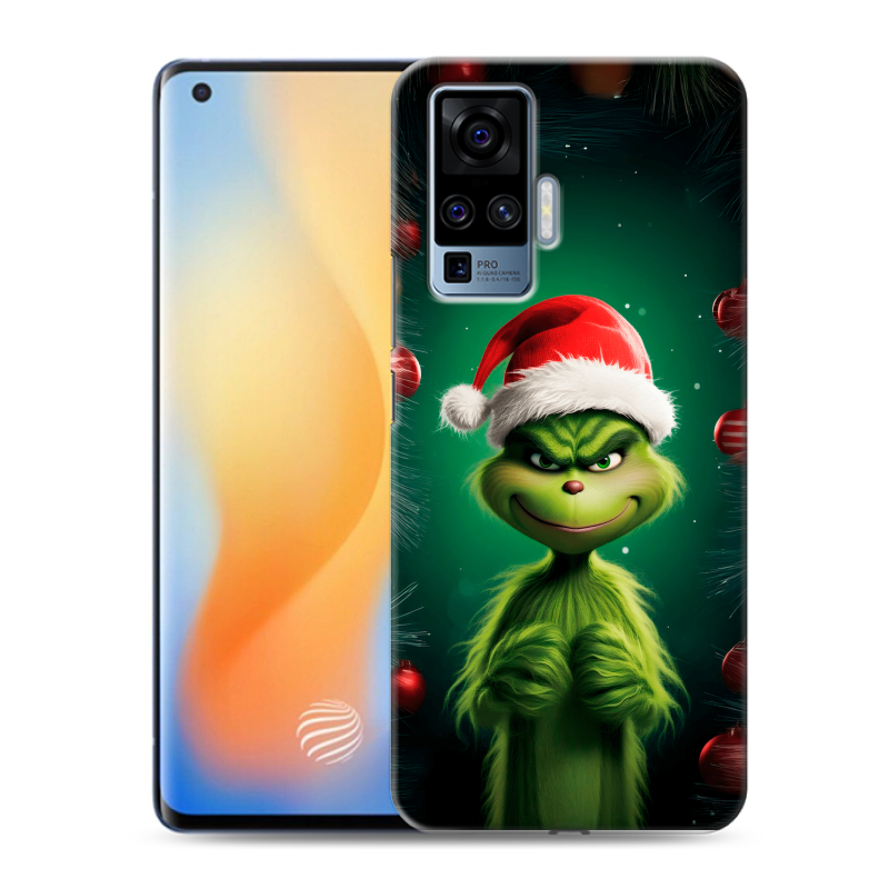 Силиконовый противоударный чехол на Vivo X50 Pro с принтом Гринч Новый год Рождество Силиконовый противоударный чехол на Vivo X50 Pro с принтом Гринч Новый год Рождество