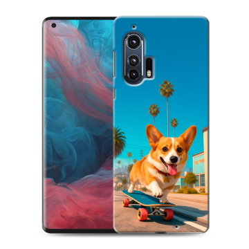 Силиконовый чехол на Motorola Edge Plus с принтом Корги на скейте