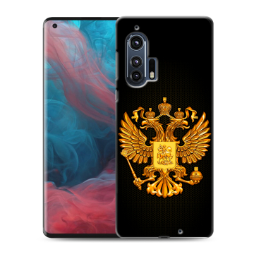 Силиконовый чехол на Motorola Edge Plus с принтом Герб России желтый