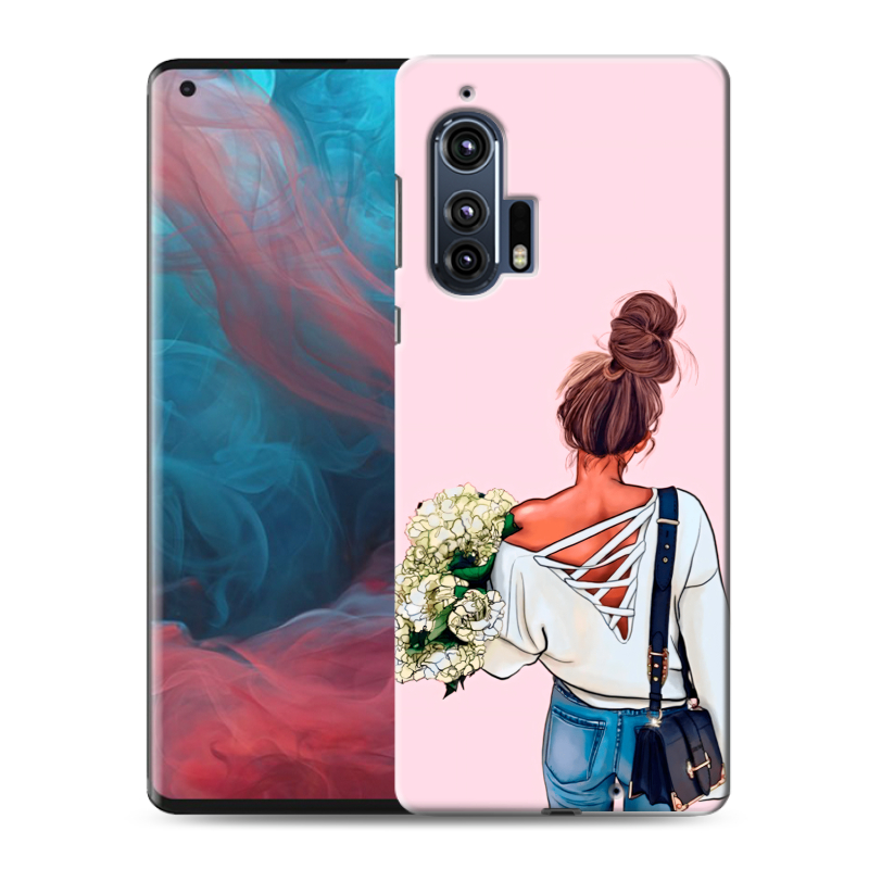 Силиконовый чехол на Motorola Edge Plus с принтом Девушка и букет Силиконовый чехол на Motorola Edge Plus с принтом Девушка и букет