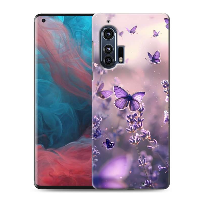 Силиконовый чехол на Motorola Edge Plus с принтом бабочки и лаванда Силиконовый чехол на Motorola Edge Plus с принтом бабочки и лаванда