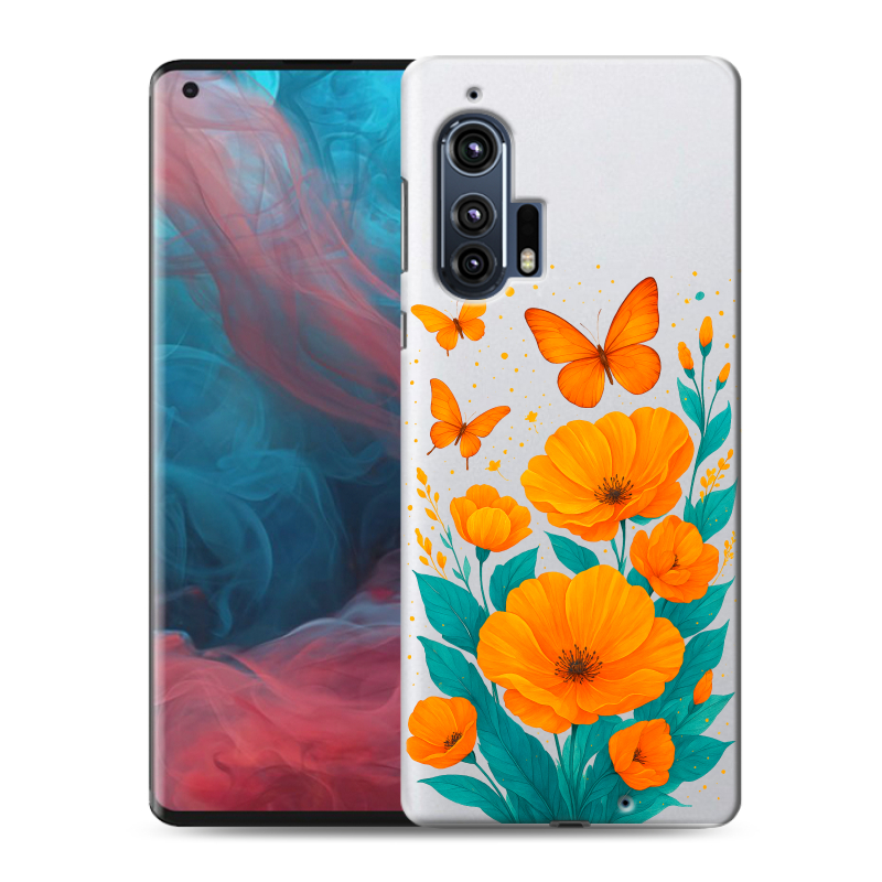 Силиконовый чехол на Motorola Edge Plus с принтом цветы бабочки Силиконовый чехол на Motorola Edge Plus с принтом цветы бабочки