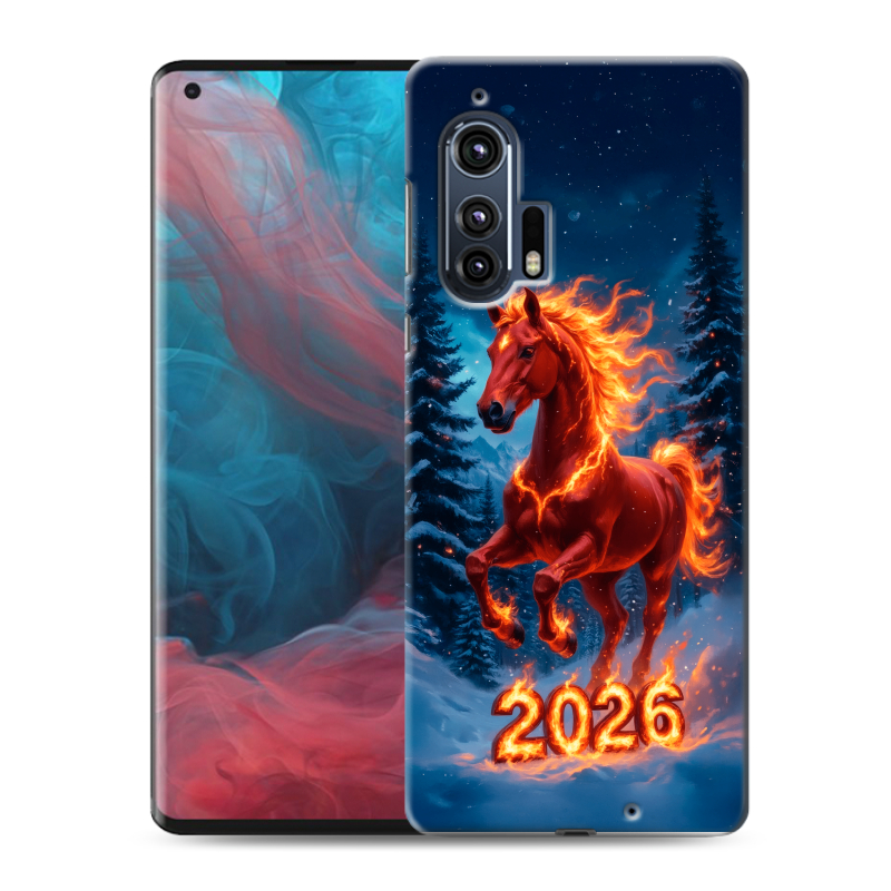 Силиконовый чехол на Motorola Edge Plus с принтом Новый год коня Силиконовый чехол на Motorola Edge Plus с принтом Новый год коня
