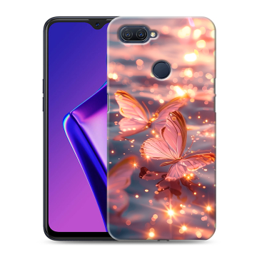 Силиконовый чехол на OPPO A12 с принтом бабочки розовые Силиконовый чехол на OPPO A12 с принтом бабочки розовые