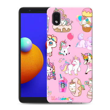 Силиконовый чехол на Samsung Galaxy A01 Core с принтом розовые единороги Силиконовый чехол на Samsung Galaxy A01 Core с принтом розовые единороги