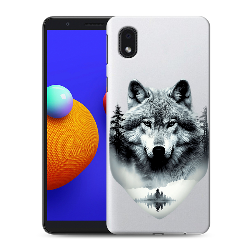 Силиконовый противоударный чехол на Samsung Galaxy A01 Core с принтом Волк в лесу Силиконовый противоударный чехол на Samsung Galaxy A01 Core с принтом Волк в лесу