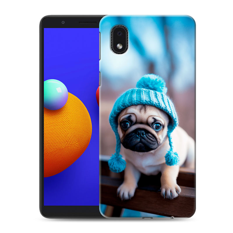 Силиконовый противоударный чехол на Samsung Galaxy A01 Core с принтом Мопс в шапке Силиконовый противоударный чехол на Samsung Galaxy A01 Core с принтом Мопс в шапке