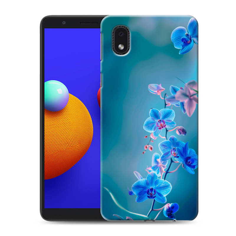 Силиконовый противоударный чехол на Samsung Galaxy A01 Core с принтом Голубые цветы Силиконовый противоударный чехол на Samsung Galaxy A01 Core с принтом Голубые цветы