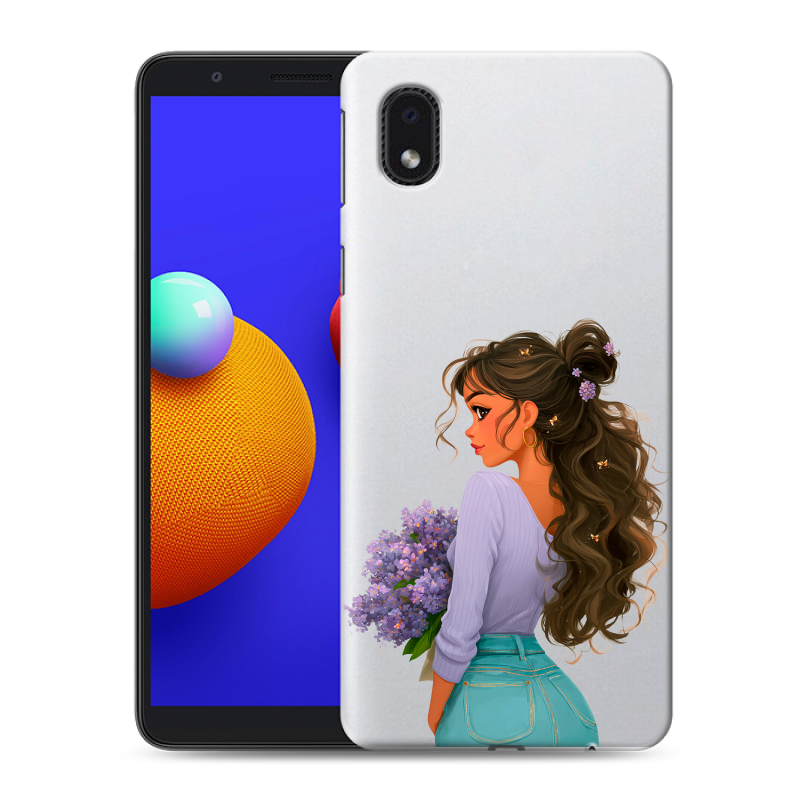Силиконовый противоударный чехол на Samsung Galaxy A01 Core с принтом девушка цветы Силиконовый противоударный чехол на Samsung Galaxy A01 Core с принтом девушка цветы