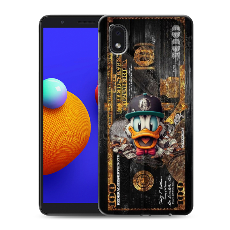 Силиконовый противоударный чехол на Samsung Galaxy A01 Core с принтом Дональд Дак Доллар Силиконовый противоударный чехол на Samsung Galaxy A01 Core с принтом Дональд Дак Доллар