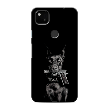 Силиконовый чехол на Google Pixel 4a с принтом Доберман и пистолет Силиконовый чехол на Google Pixel 4a с принтом Доберман и пистолет