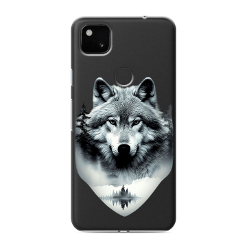 Силиконовый чехол на Google Pixel 4a с принтом Волк в лесу