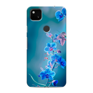 Силиконовый чехол на Google Pixel 4a с принтом Голубые цветы Силиконовый чехол на Google Pixel 4a с принтом Голубые цветы