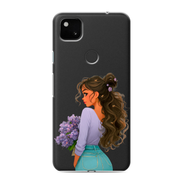 Силиконовый чехол на Google Pixel 4a с принтом девушка цветы