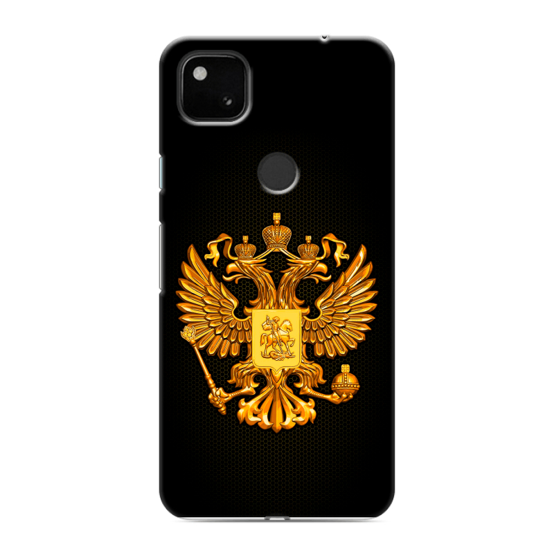 Пластиковый чехол на Google Pixel 4a с принтом Герб России желтый Пластиковый чехол на Google Pixel 4a с принтом Герб России желтый