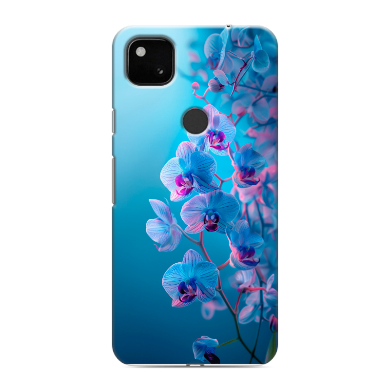Силиконовый чехол на Google Pixel 4a с принтом голубые орхидеи Силиконовый чехол на Google Pixel 4a с принтом голубые орхидеи